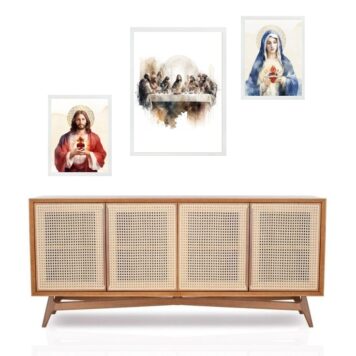 Set 3 Quadros Sacros Minimalistas Católicos B
