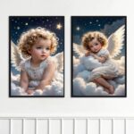 kit 2 Quadros Criança Anjo