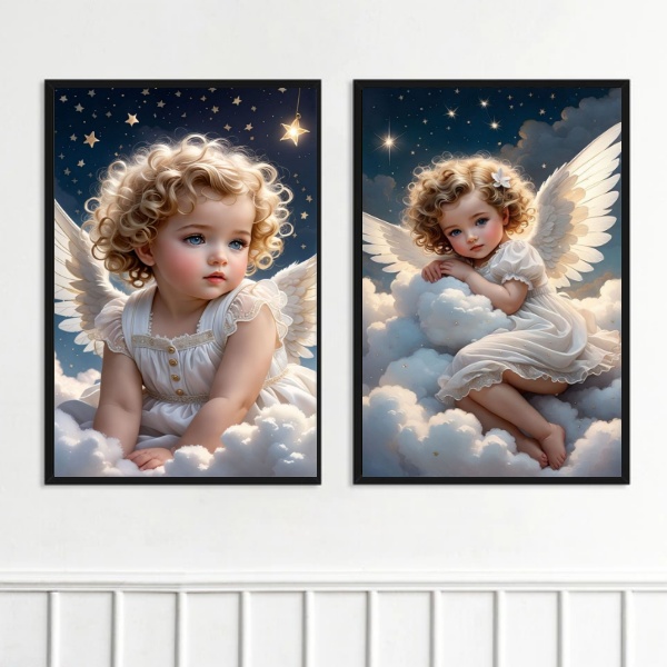 kit 2 Quadros Criança Anjo