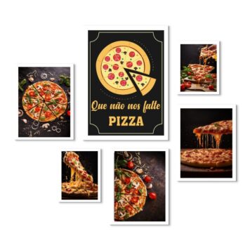 Composição 6 Quadros Pizzaria - Frase e Fotos B