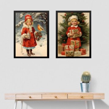 Kit 2 Quadros De Natal - Menininha Vintage