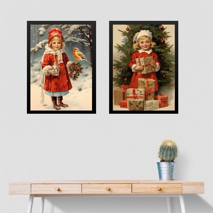 Kit 2 Quadros De Natal - Menininha Vintage