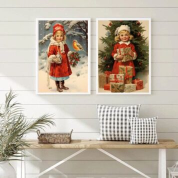 Kit 2 Quadros De Natal - Menininha Vintage B