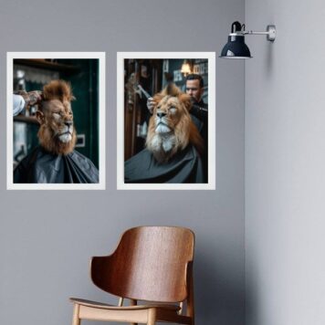 Kit 2 Quadros Decorativos Barbearia - Leão B
