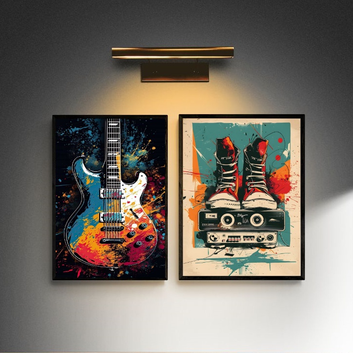 Kit 2 Quadros Decorativos Rock Aquarela