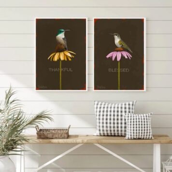 Kit 2 Quadros Passarinho- Thankful e Blessed B