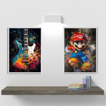 Kit 2 Quadros Quarto Menino Rock e Gamer B