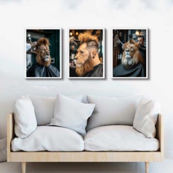 Kit 3 Quadros Decorativos Barbearia - Leão B