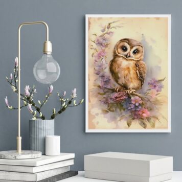 Quadro Aquarela Corujinha Vintage B