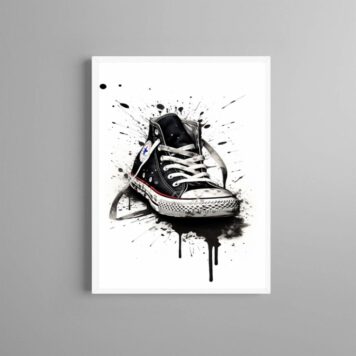Quadro Aquarela Tênis Cano Alto Preto B