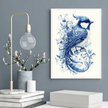 Quadro Arte Pássaro Floral Azul B