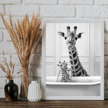 Quadro Banheiro - Girafa Com Filhote B