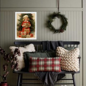 Quadro De Natal Menininha Com Presentes B