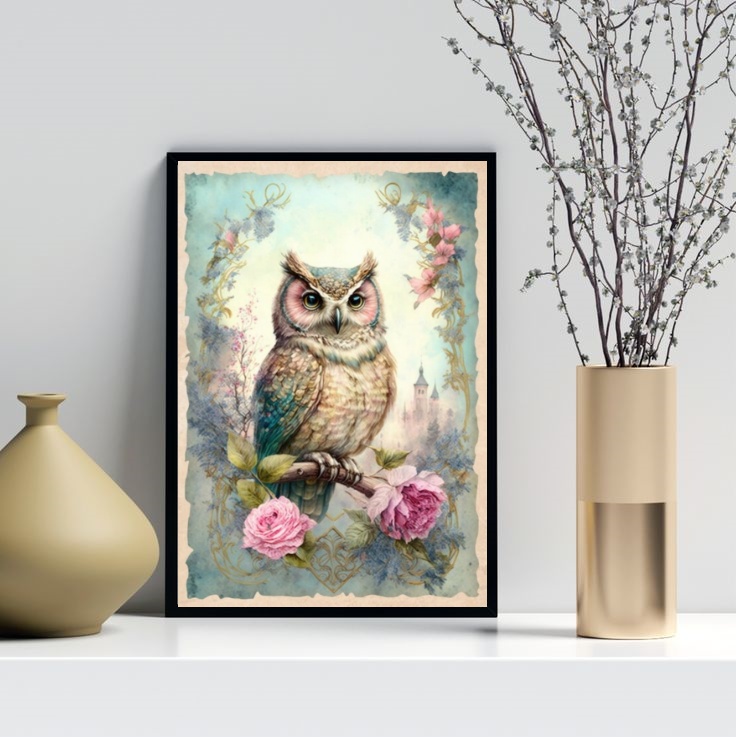 Quadro Decorativo Coruja Vintage