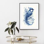Quadro Passarinho Floral Azul - 60x48 Cm