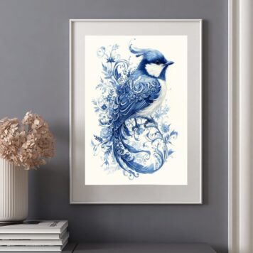 Quadro Passarinho Floral Azul - 60x48 Cm B