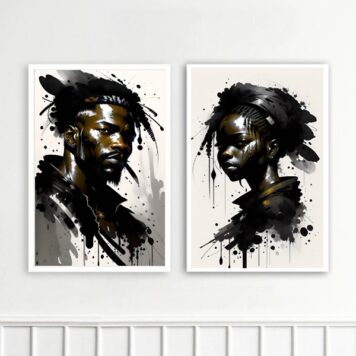 kit 2 Quadros Casal De Negros - Aquarela B