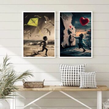 Kit 2 Quadros Arte Crianças Pipa e Balão B