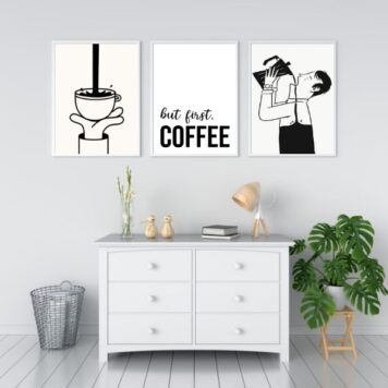 Kit 3 Quadros Minimalistas Café - First Coffee B
