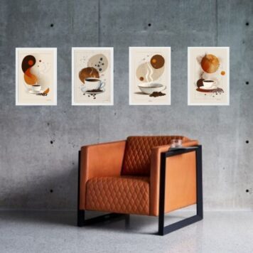 Kit 4 Quadros Artes Café Abstratas B