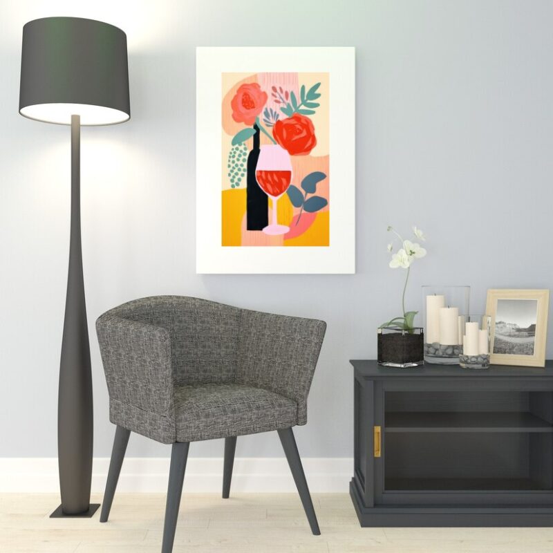 Quadro Arte Vinho Com Flores - 60x48 Cm B