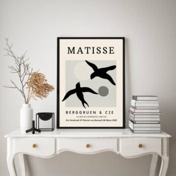 Quadro Matisse Passarinhos Preto e Cinza