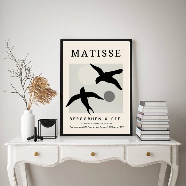 Quadro Matisse Passarinhos Preto e Cinza