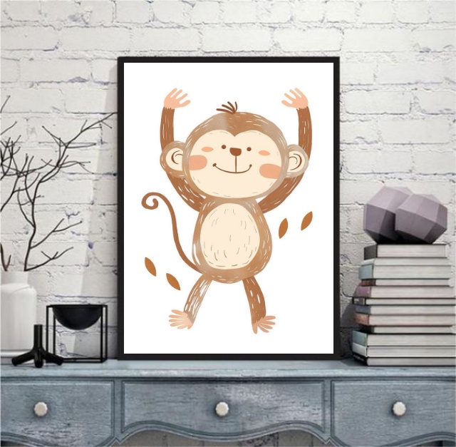 Quadro Arte Infantil Macaquinho