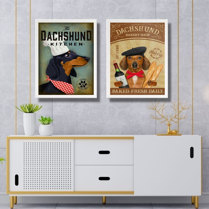 Kit 2 Quadros Para Cozinha Dachshund