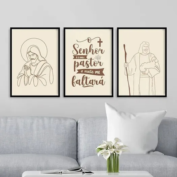 Kit 3 Quadros Jesus - O Senhor é Meu Pastor