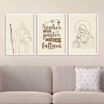 Kit 3 Quadros Jesus - O Senhor é Meu Pastor b