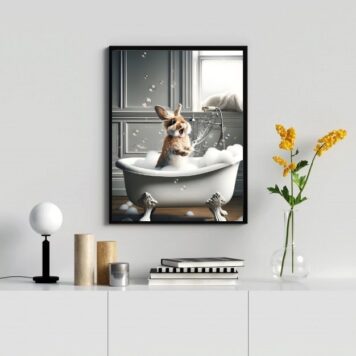 Quadro Banheiro Coelhinho Tomando Banho b