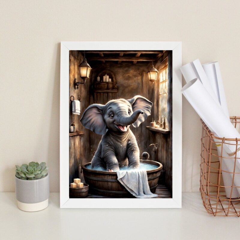 Quadro Banheiro Elefantinho Tomando Banho