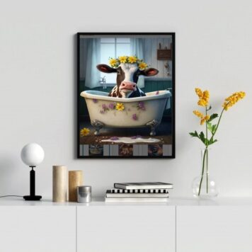 Quadro Banheiro Vaca Tomando b