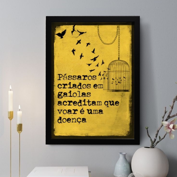 Quadro Decorativo Pássaros Criados em Gaiolas