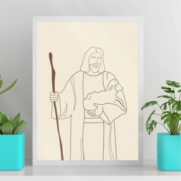 Quadro Jesus Com Cajado - One Line b