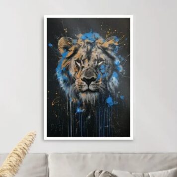 Quadro Leão Tinta Azul b