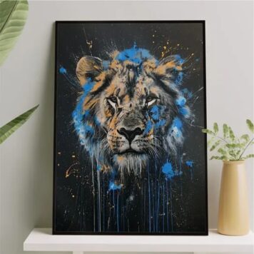 Quadro Leão Tinta Azul