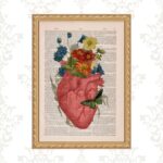 Quadro Moldura Dourada Coração Flores Borboleta