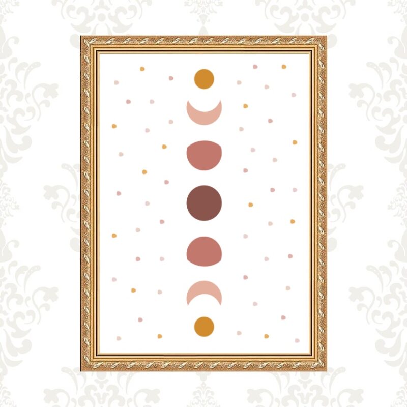 Quadro Moldura Dourada Fases Lua Boho