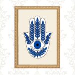 Quadro Moldura Dourada Hamsa Olho Grego