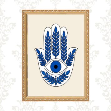 Quadro Moldura Dourada Hamsa Olho Grego