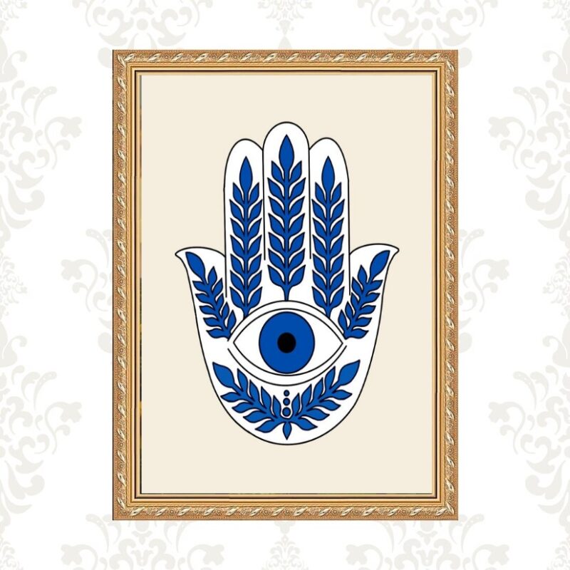 Quadro Moldura Dourada Hamsa Olho Grego