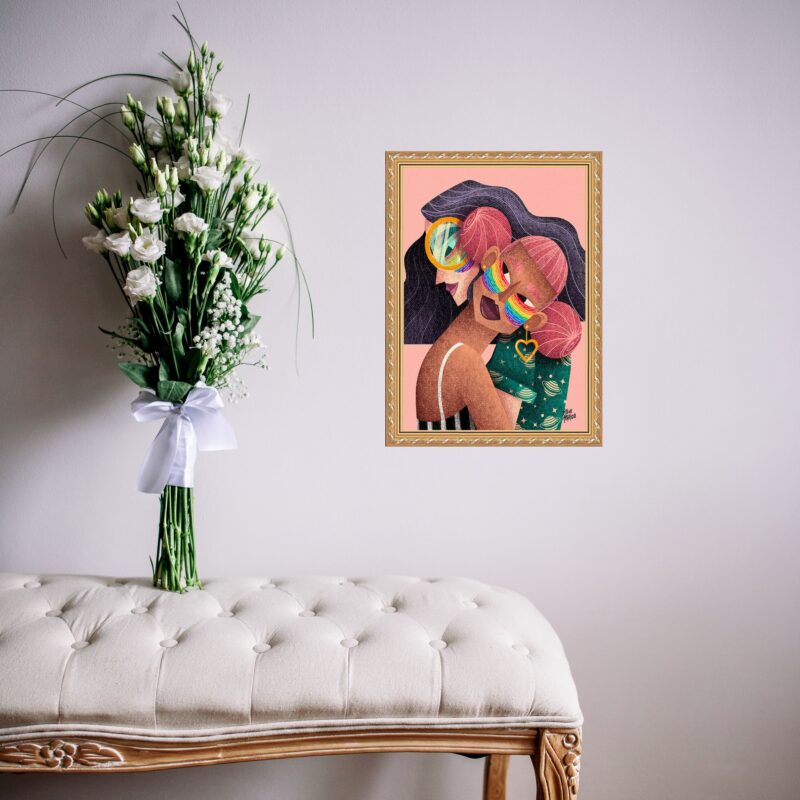 Quadro Moldura Dourada Mulheres Lésbicas b