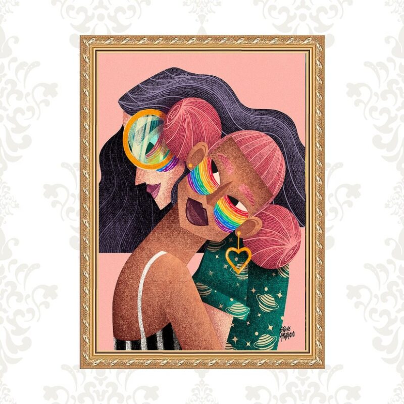 Quadro Moldura Dourada Mulheres Lésbicas