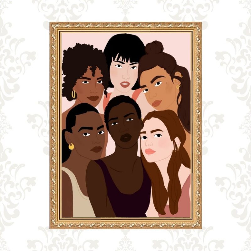 Quadro Moldura Dourada Mulheres Raças Diversas