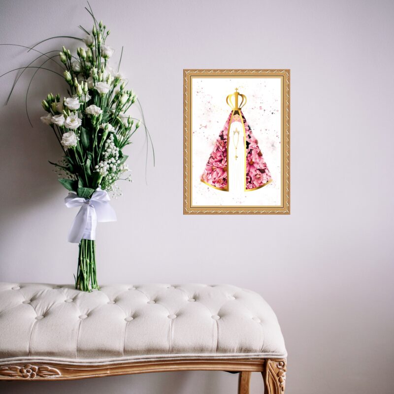 Quadro Moldura Dourada Nossa Senhora Floral b