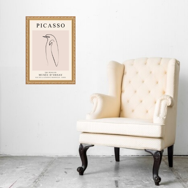 Quadro Moldura Dourada Picasso - Pinguim b