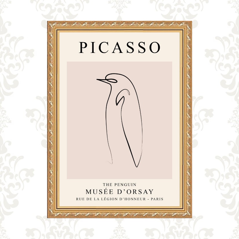 Quadro Moldura Dourada Picasso - Pinguim