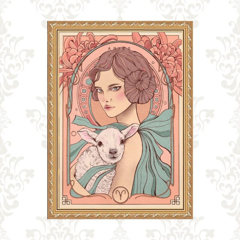 Quadro Moldura Dourada Signo Áries